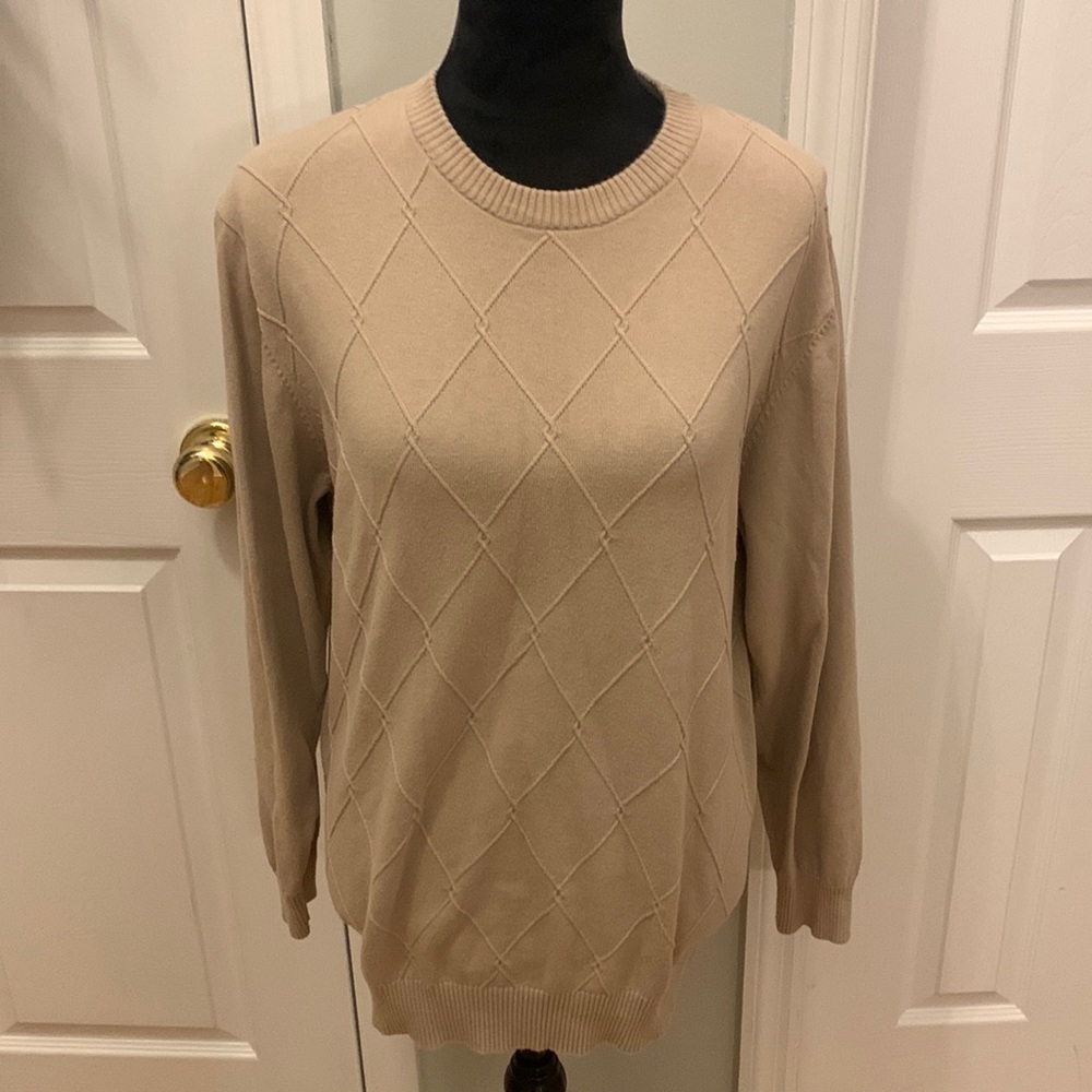 Oscar De La Renta Beige Geometric Crewneck Sweater- Size L
